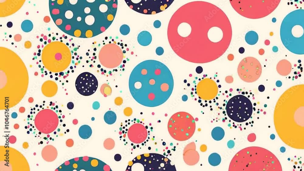 A vibrant pattern of colorful circles and dots on a light background, ideal for design use. A vibrant pattern of colorful circles and dots on a light background, ideal for design use.