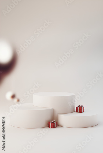 White Christmas podium with a focus in the center of the image to grab quick attention