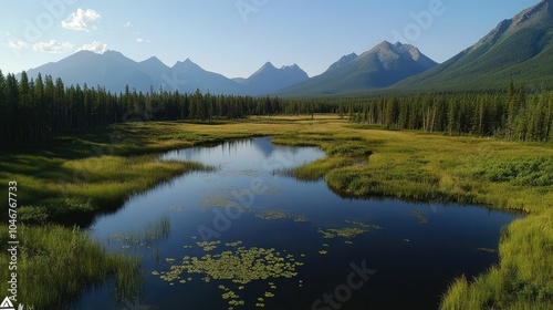 An artistic drone shot capturing the beauty of a national park with diverse landscapes.