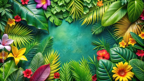 Vibrant Summer Botanical Frame with Tropical Leaves for Stunning Drone Photography, Perfect for Nature Lovers, Garden Enthusiasts, and Tropical Decor Inspiration
