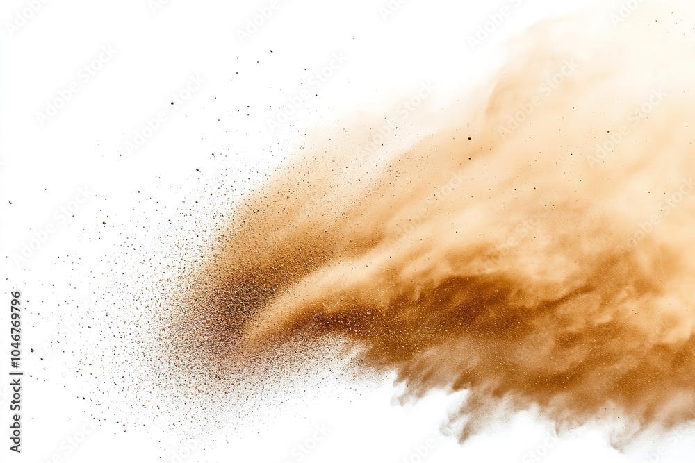 Sandstorm dust cloud with flying particles, isolated against a white background. Sandstorm dust cloud with flying particles, isolated against a white background.