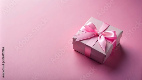 Minimalist pink gift box with ribbon on pink background