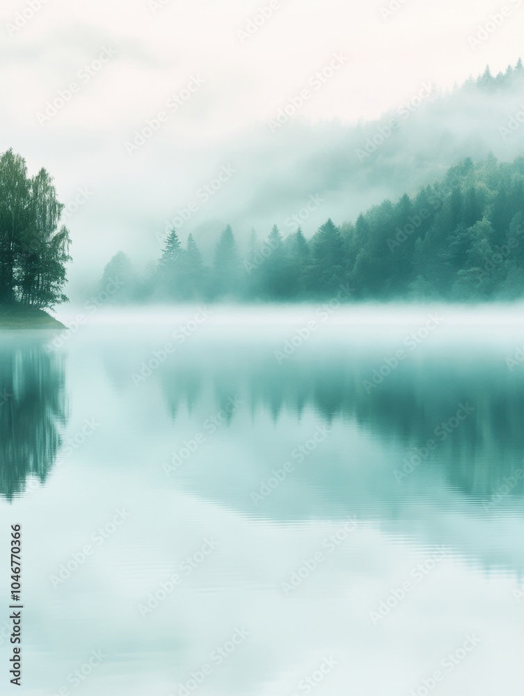 Morning mist blankets the serene lake, creating a peaceful atmosphere that highlights the surrounding trees and calm water. Generative AI Morning mist blankets the serene lake, creating a peaceful atmosphere that highlights the surrounding trees and calm water. Generative AI