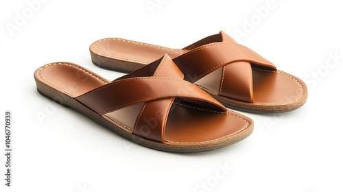 Simple yet elegant sandals displayed on a white background, ideal for marketing beachwear and casual footwear