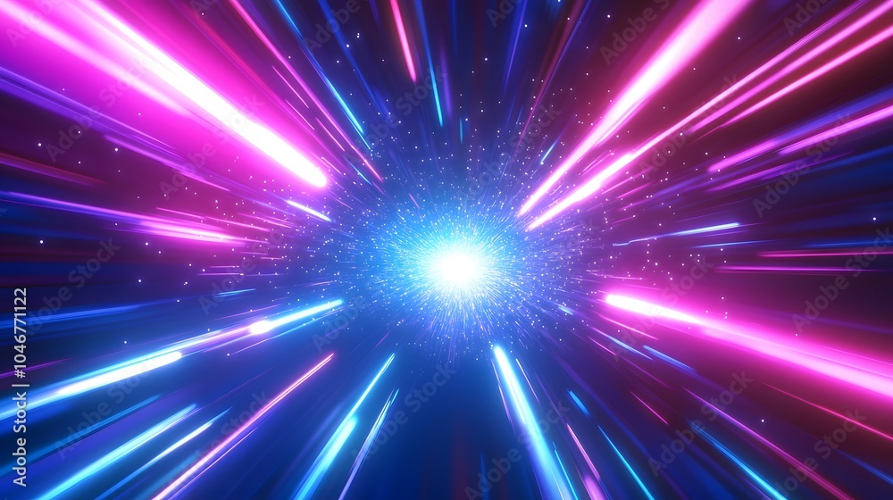 Neon light windows moving in to deep space center zoom effect, bright blue and pink. futuristic explosion of colors in the shape of blue windows. Modern futuristic. pattern-like scape. Background Neon light windows moving in to deep space center zoom effect, bright blue and pink. futuristic explosion of colors in the shape of blue windows. Modern futuristic. pattern-like scape. Background