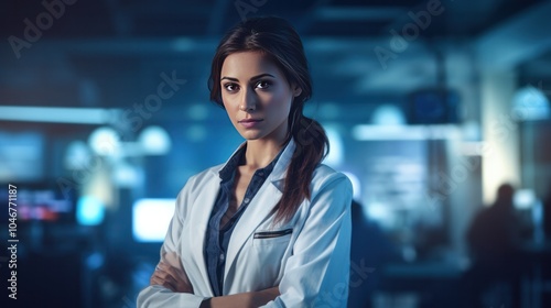 a determined female doctor crossing her arms