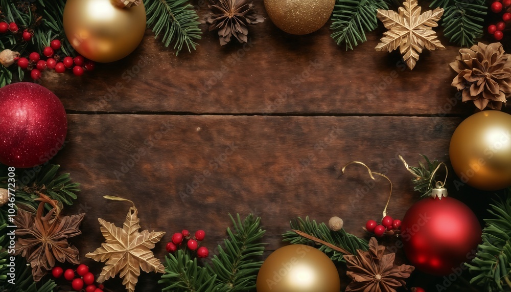 Christmas decorations and gifts as frame, top view with blank space, background for new year celebrations, winter fairy tale Christmas decorations and gifts as frame, top view with blank space, background for new year celebrations, winter fairy tale