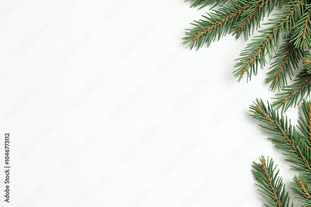 winter decoration features green pine twigs arranged festive corner white background winter decoration features green pine twigs arranged festive corner white background