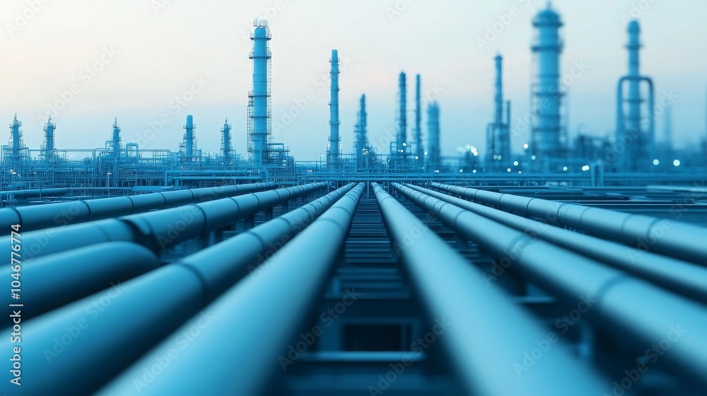 A panoramic view of industrial pipelines against a backdrop of refineries a symbol of modern manufacturing and energy production