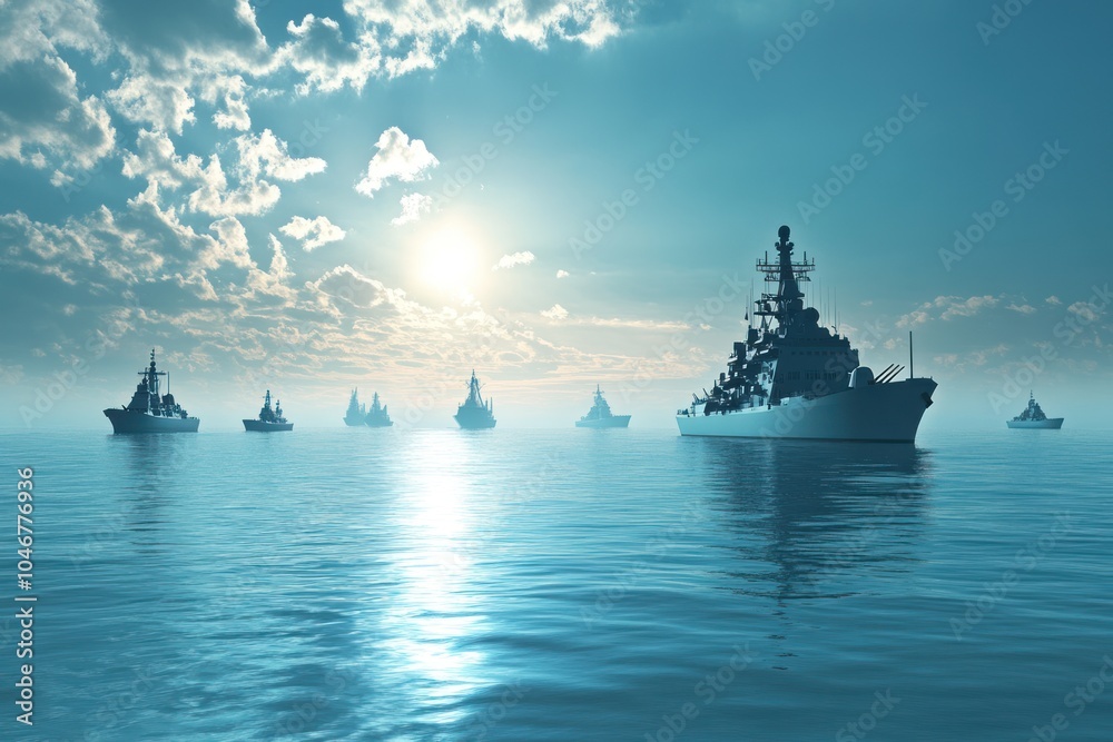 Obraz premium a fleet of warships in the ocean
