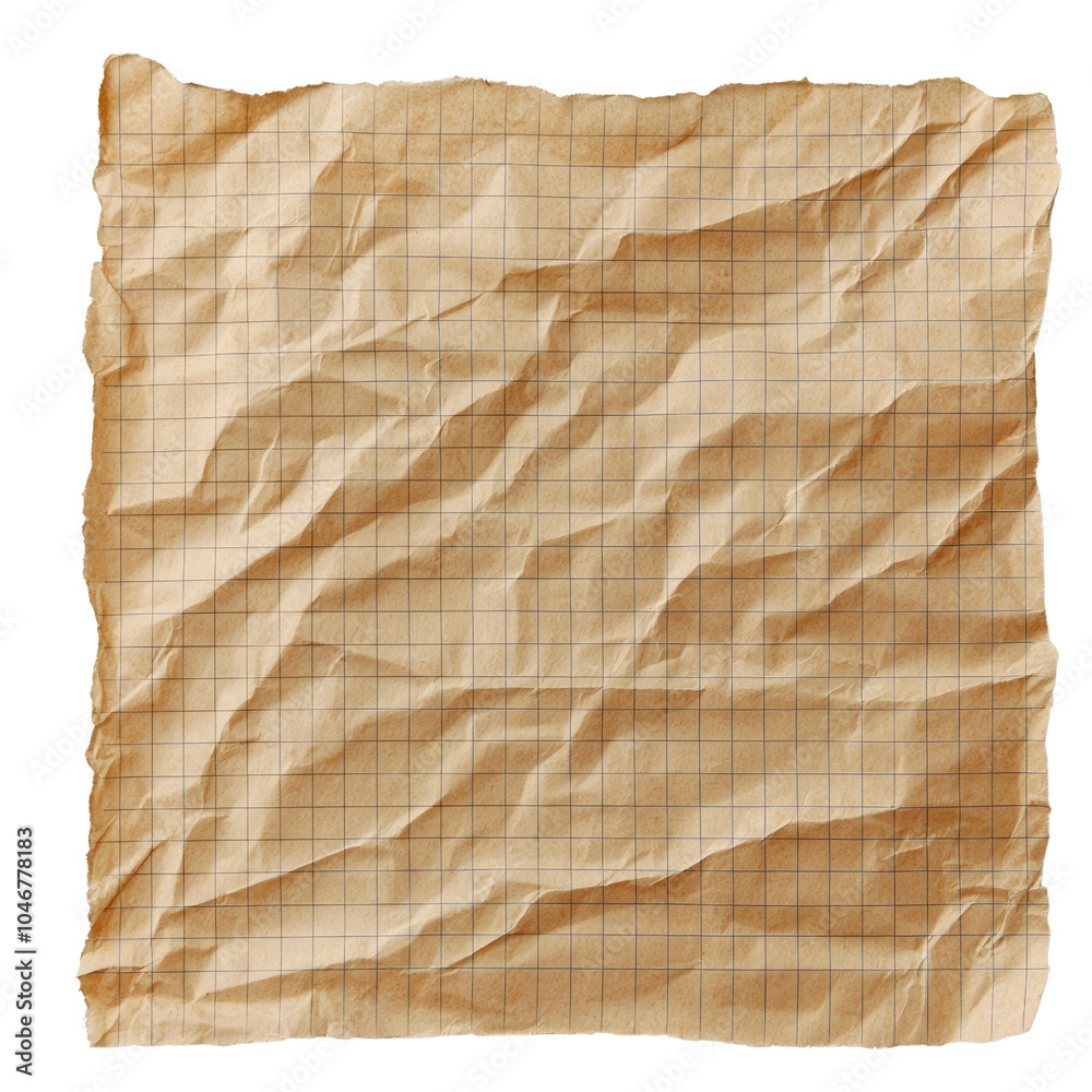 Obraz premium Crumpled Brown Grid Paper Texture