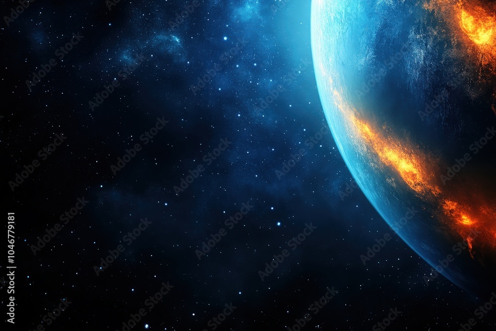 Obraz premium A striking interstellar travel portal glows brightly against the backdrop of a clean solid planet, casting colorful reflections. The serene moment highlights the beauty of cosmic exploration.