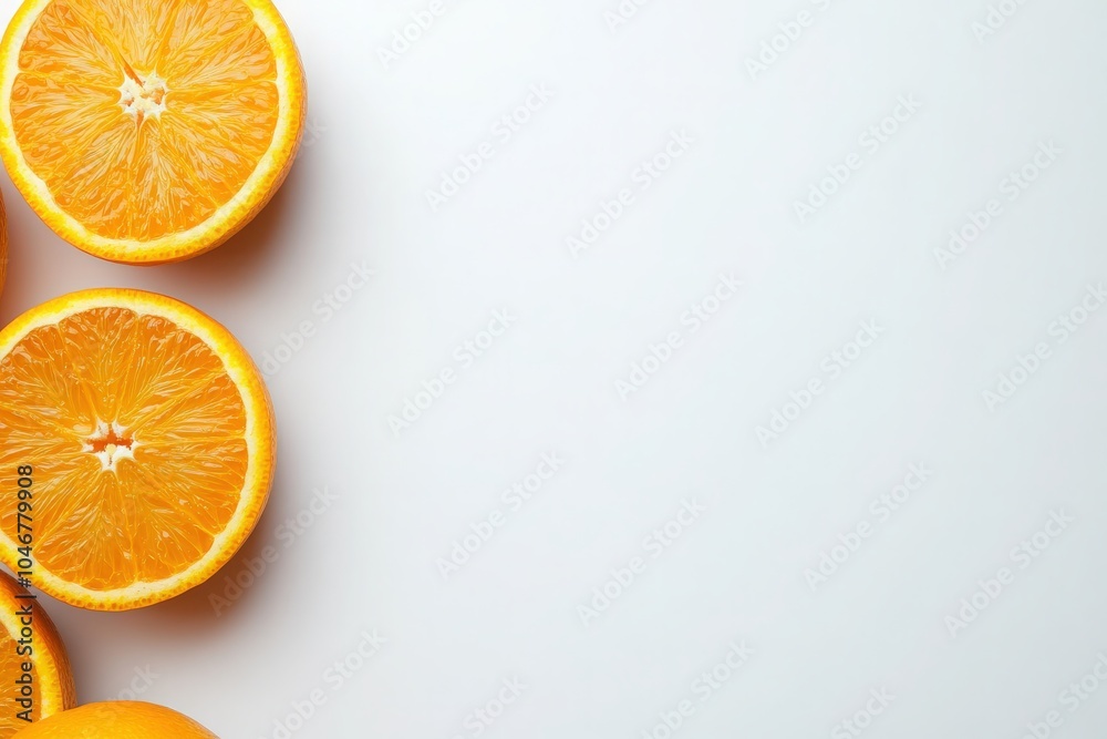 Bright, juicy oranges are sliced and displayed atop a clean, solid white background, showcasing their vibrant color and fresh appeal, perfect for culinary inspiration or healthy eating. Bright, juicy oranges are sliced and displayed atop a clean, solid white background, showcasing their vibrant color and fresh appeal, perfect for culinary inspiration or healthy eating.