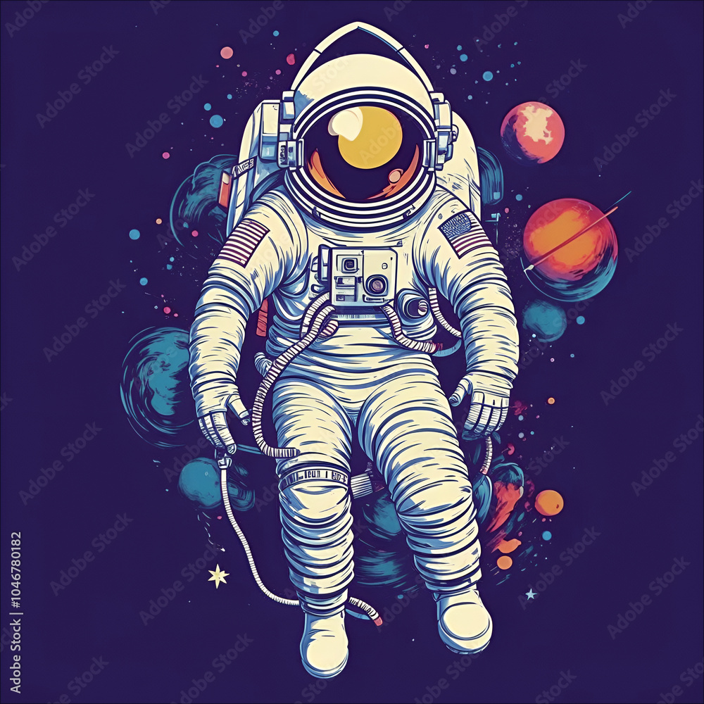 Fototapeta premium Detailed character illustration of astronaut, winner, minimalist background.