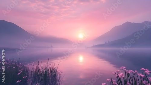 Serene Sunrise Over Misty M...