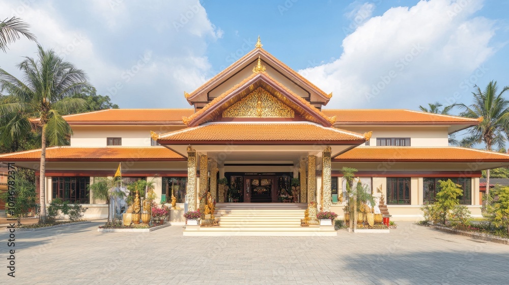 Obraz premium Traditional Asian Temple Architecture with Lush Surroundings