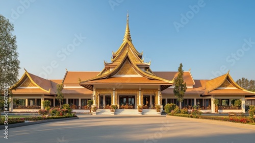 Magnificent Temple with Golden Roof and Clear Sky