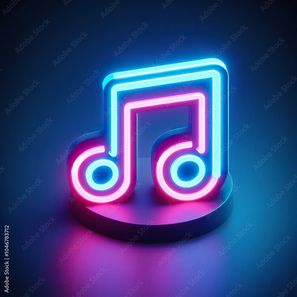 Obraz premium A neon sign depicting a music note and equalizer bars against a dark brick wall background