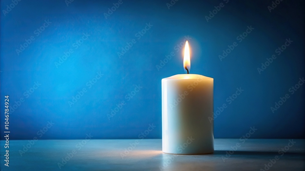 still life of burning white candle on blue background still life of burning white candle on blue background