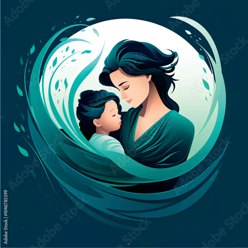 Mom hugs baby illustration. Mom's love, motherhood, pregnancy and childbirth concept art. Mother's Day. Maternal care and love. Psychology of children, women's psychology. Child development, education