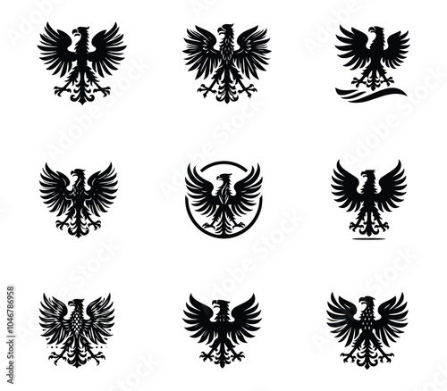 Collection of polish eagle silhouette logo. Heraldic eagle logo set. Modern eagle template. Icon set