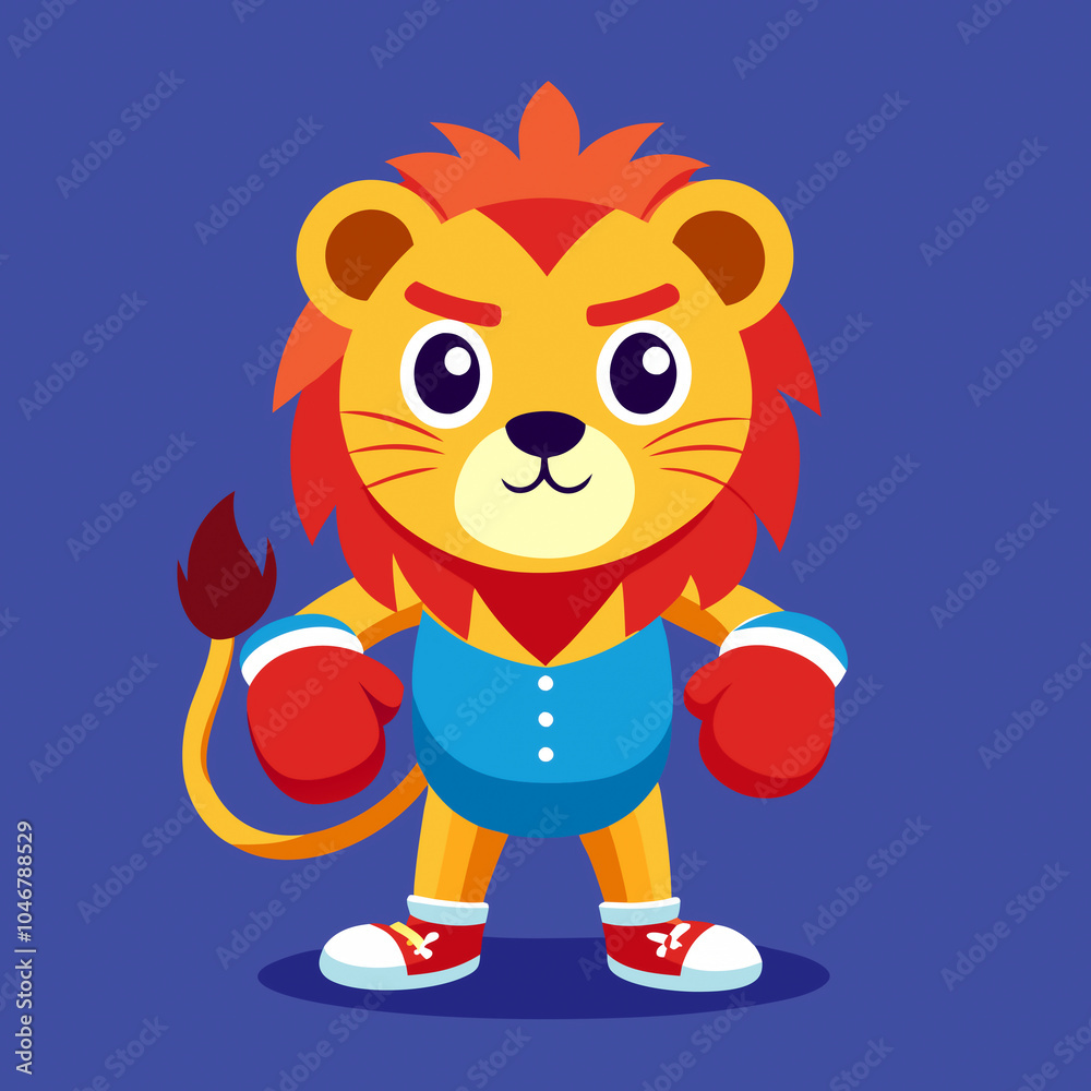 Cute Lion in Boxing Costume with Big Gloves | Funny Cartoon Animal Mascot for Ads, Posters, and Logos Cute Lion in Boxing Costume with Big Gloves | Funny Cartoon Animal Mascot for Ads, Posters, and Logos