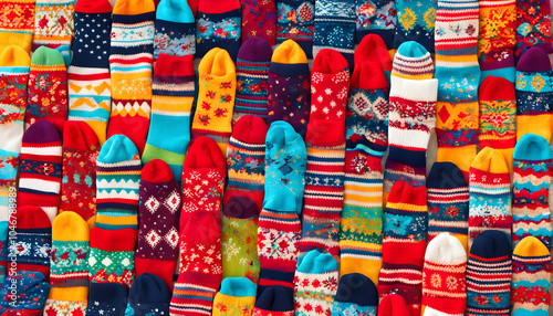 Feet of happy   in winter socks lying together on couch in living room. conncept holiday socks generative ai.