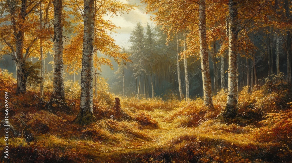 Obraz premium Forest glade with autumn hues