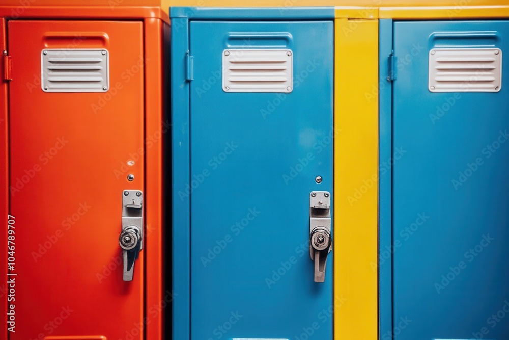 Colorful school lockers in row showcasing vibrant education atmosphere Colorful school lockers in row showcasing vibrant education atmosphere