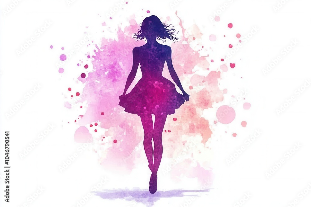 Elegant watercolor silhouette of woman in dress Elegant watercolor silhouette of woman in dress