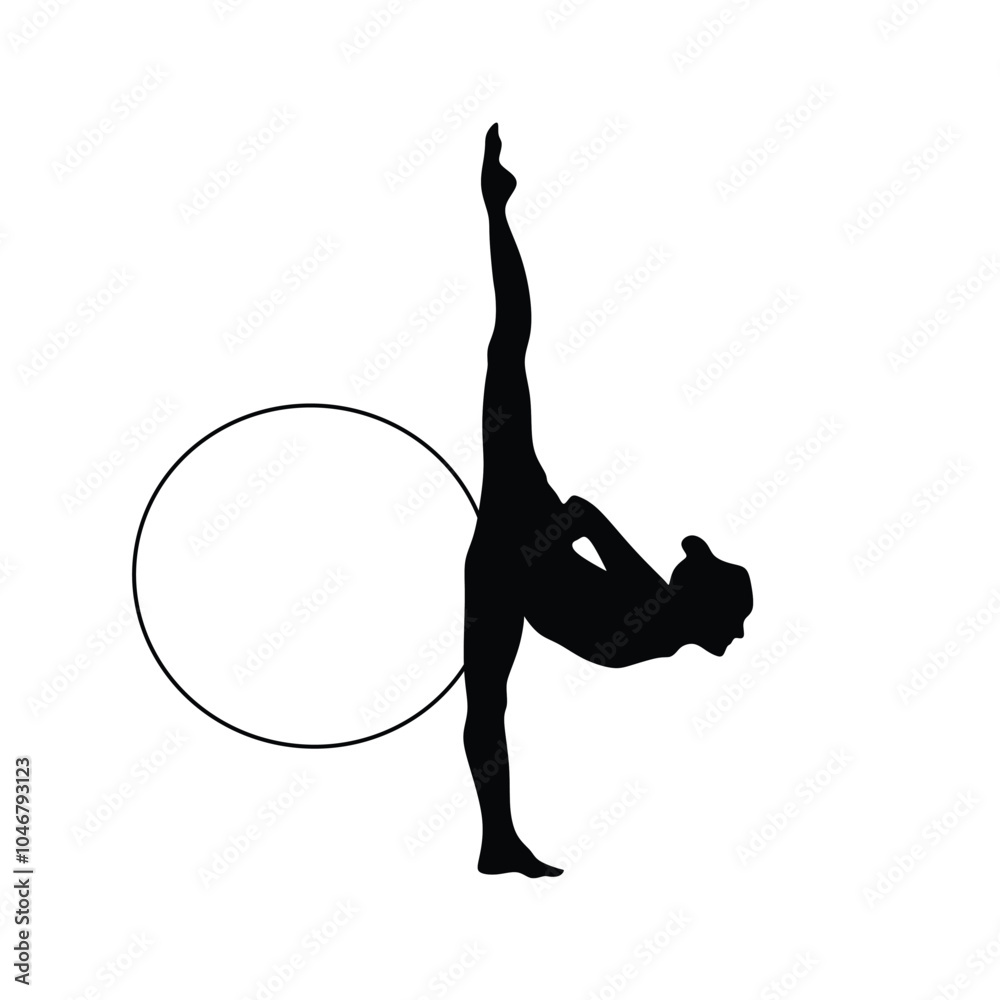 Fototapeta premium Gymnast with hoop silhouette vector illustration