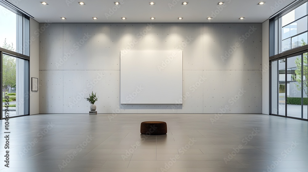 Elegant 3D rendering of a modern blank canvas illuminated by spotlights set in a minimalist room with sleek flooring and stylish decor The clean Elegant 3D rendering of a modern blank canvas illuminated by spotlights set in a minimalist room with sleek flooring and stylish decor The clean