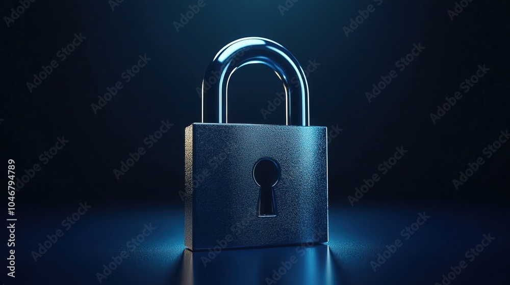 Digital padlock for computing system on dark blue background Digital padlock for computing system on dark blue background