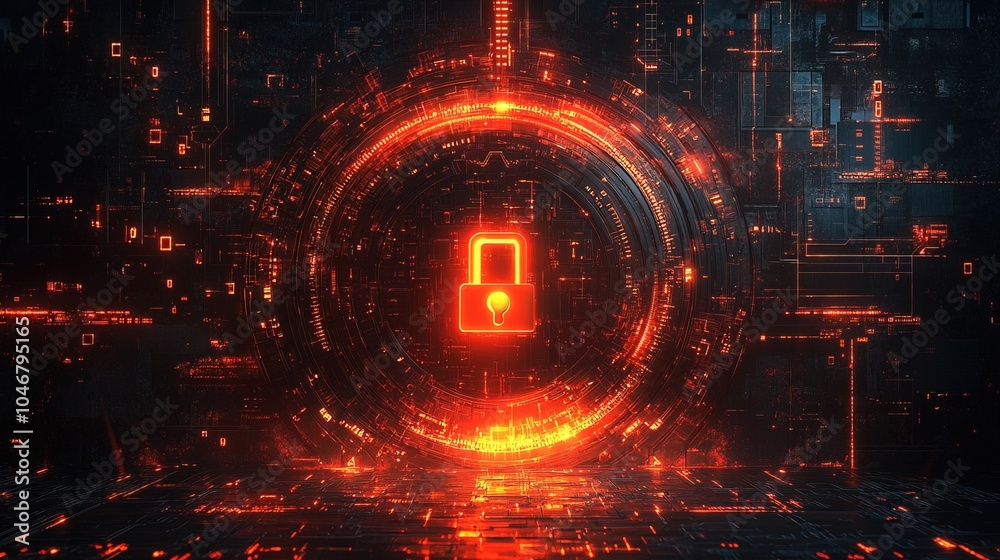 Obraz premium Digital lock symbol, cybersecurity system, and data encryption technology