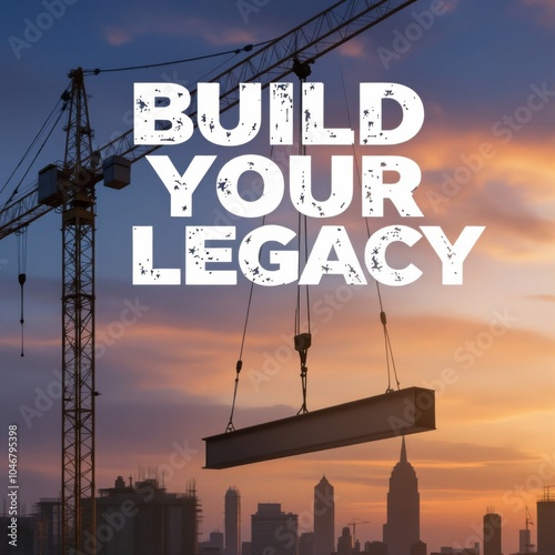 Inspiring Cityscape with Crane and Motivational Message 