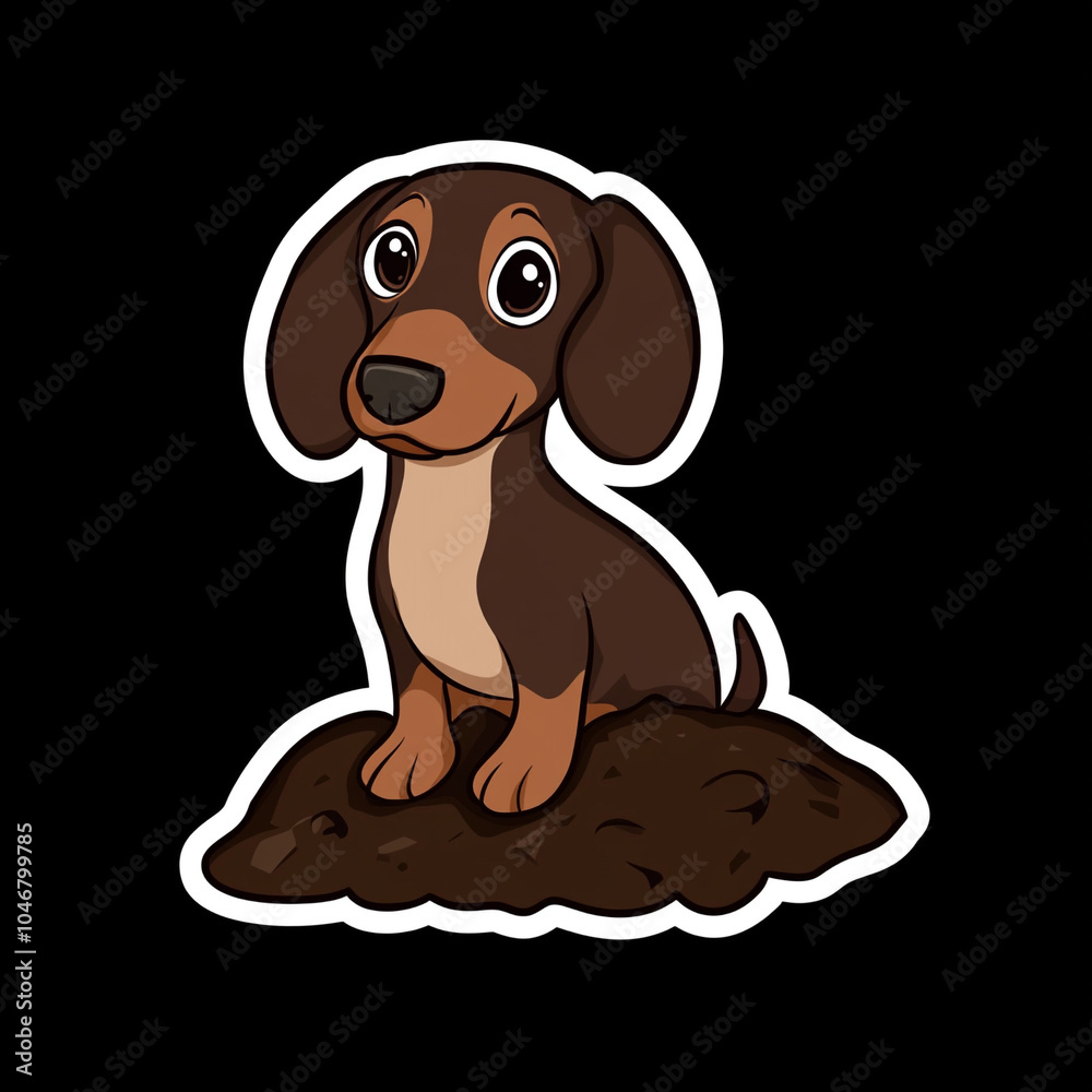 Dachshund Dog Digging 2D Cartoon Sticker Cute