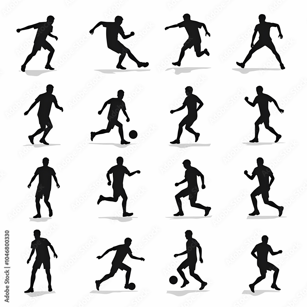 Silhouettes of running football players with a ball, vector illustration Silhouettes of running football players with a ball, vector illustration