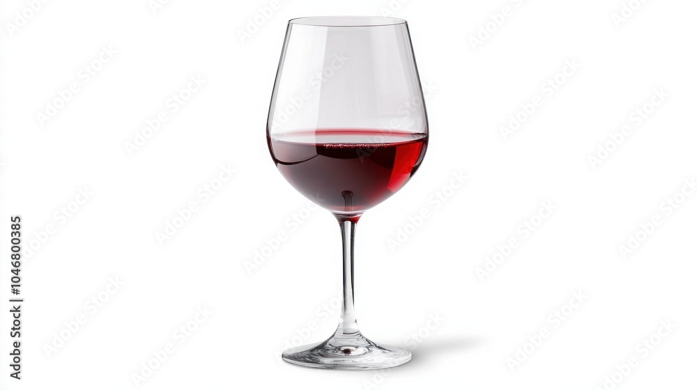 A simple, elegant wine glass filled with red wine, isolated on a clean white background, showcasing sophistication and class A simple, elegant wine glass filled with red wine, isolated on a clean white background, showcasing sophistication and class