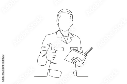 Continuous one line drawing of Male teacher teaching in class holding book, Teacher_s day
