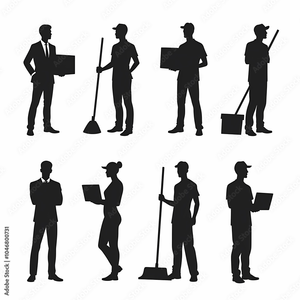 Obraz premium Black and white silhouette of a group of business people standing in a meeting, shaking hands and working together