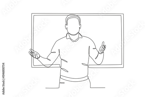 Continuous one line drawing of Male teacher teaching in class, Teacher_s day