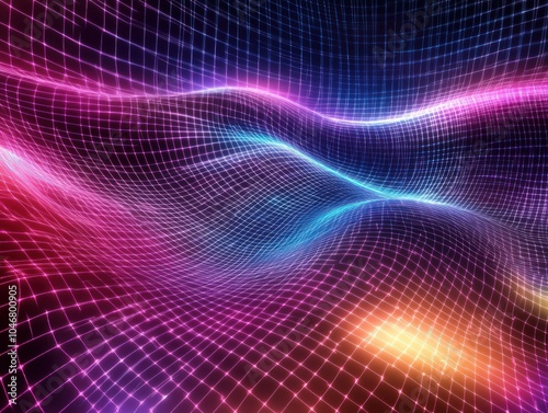 Pulsing digital grid pattern with futuristic waveforms and electric hues