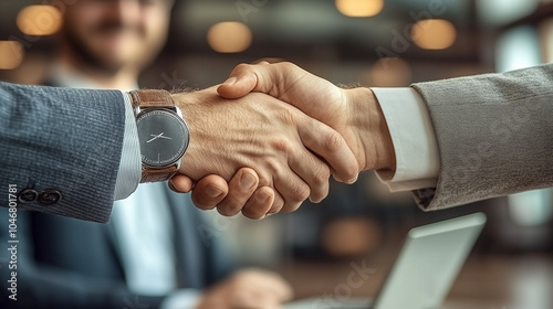 Business Handshake in Modern Office