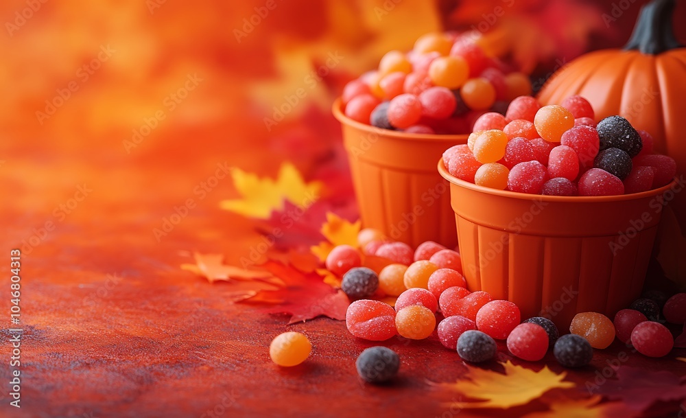 Naklejka premium Two Orange Buckets Filled with Round Candies