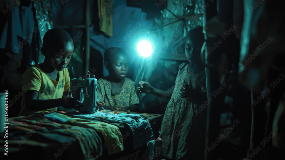 Sewing by lantern light: children crafting textiles in a traditional setting Sewing by lantern light: children crafting textiles in a traditional setting