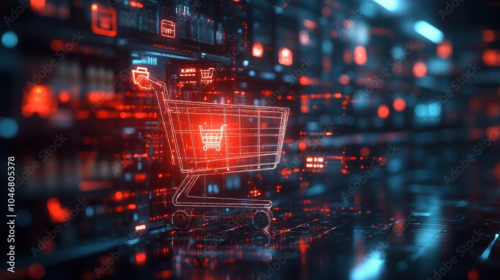 glowing symbols of shopping carts against a dark background glowing symbols of shopping carts against a dark background
