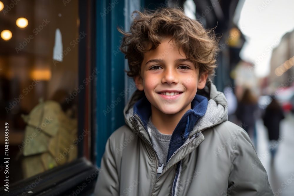 Portrait of a smiling boy in a coat in Paris, France Portrait of a smiling boy in a coat in Paris, France