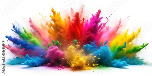 colorful paint splashes isolated on white background.