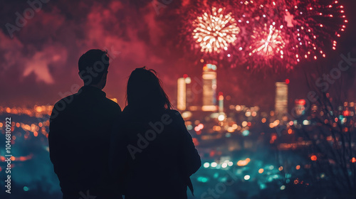 couple with fireworks