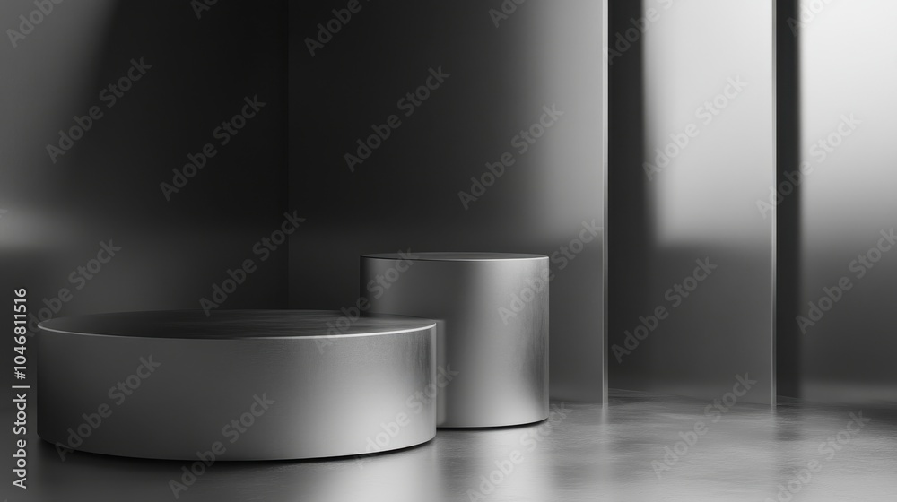 Design a podium mockup with a metallic silver finish. Design a podium mockup with a metallic silver finish.